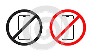 No mobile phone icon. Cellphone off vector. Smartphone barring sign symbol photo