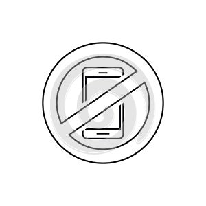 No mobile phone sign vector illustration, line outline stop using cellphone zone sign, smartphone forbidden icon