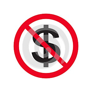 No money flat vector icon no cash. Red prohibition sign. Stop corruption symbol isolate on white background illustration