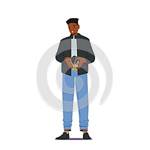 No Money, Poverty, Poorness, Misery Concept. Black Male Character Showing Empty Wallet, Man Looking Frustrated