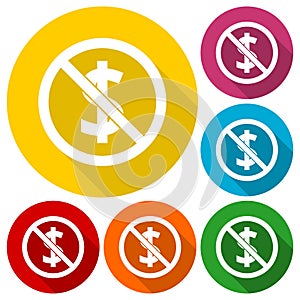 No money sign icons set with long shadow