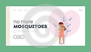 No More Mosquitoes Landing Page Template. Mosquitoes Bite Child, Causing Itch, Redness, Swelling. Can Transmit Diseases