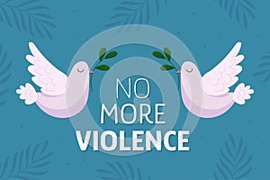 No more violence concept illustration with two pigeons on blue background. Stop war sign,