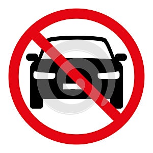 No motor vehicles symbol, prohibitory sign, red crossed out circle symbol with car silhouette