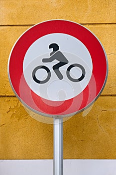 No motorbikes zone signal in a road