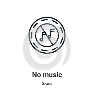 No music outline vector icon. Thin line black no music icon, flat vector simple element illustration from editable signs concept