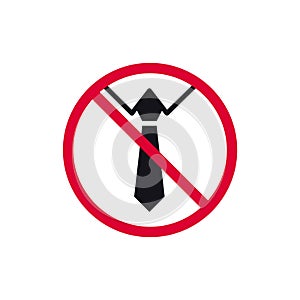 No necktie prohibited sign, forbidden modern round sticker, vector illustration