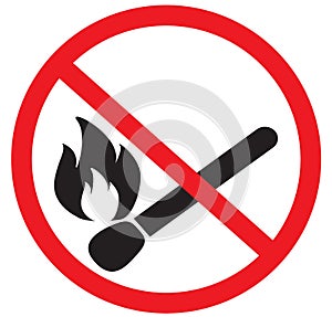 No open flame sign on white background. Forbidden sign with burning matchstick. no fire symbol. flat style