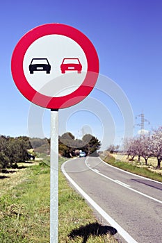 No overtaking sign in a secondary road