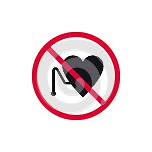 No pacemakers prohibited sign, forbidden modern round sticker, vector illustration