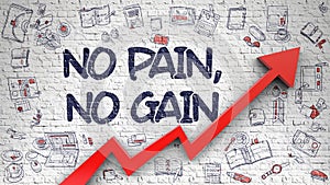 No Pain, No Gain - Drawn on White Brickwall. 3d