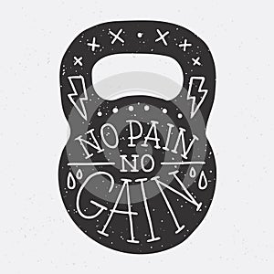 No pain no gain gym kettle bell vector illustration