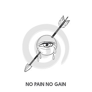 No pain no gain idiom quotation with illustration on white background