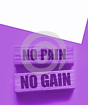 No Pain No Gain message written with wooden blocks on yellow. Business success concept