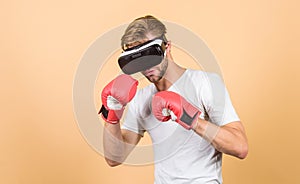 No pain no gain. modern gadget. Training boxing game. boxing in virtual reality. Digital sport success. vr boxing