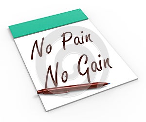 No Pain No Gain Notebook Shows Hard Work