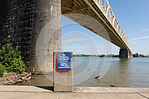 No parking sign on wharf in Louisville, Kentucky along the Ohio River