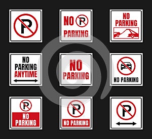 No parking signs set, parking is prohibited icons