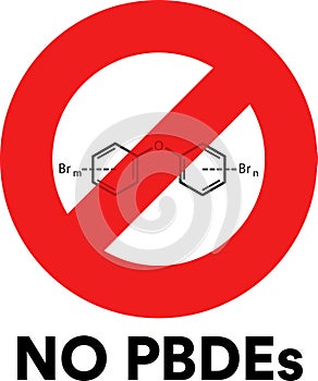 No PBDEs Red Circle with Line Symbol over chemical structure photo