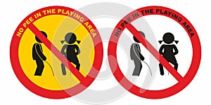 No pee in the playing area, set two icon, red circle sings, vector symbol