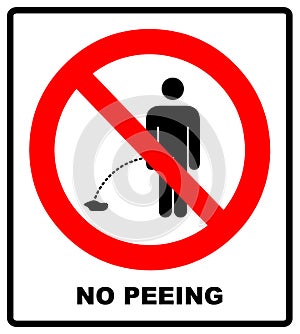 No peeing sign illustration isolated on white background. No urinating on floor sign, impolite behavior pictogram. Warning