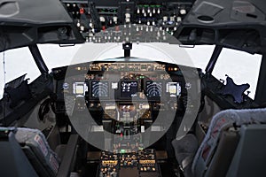 No people in empty captain cabin with dashboard navigation