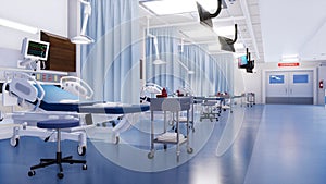 With no people hospital beds in emergency room 3D