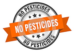 no pesticides label sign. round stamp. band. ribbon