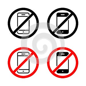 No phone icon set. Smartphone barring sign symbol. Cellphone off vector