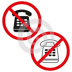 No phone sign. Vector prohibition symbol. Red and black telephone ban. Communication restriction.