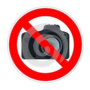 No photo camera shooting forbidden sign, red prohibition symbol