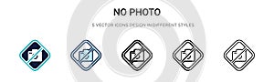No photo sign icon in filled, thin line, outline and stroke style. Vector illustration of two colored and black no photo sign