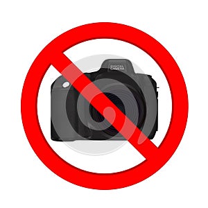 No Photography Allowed Concept. Digital Photo Camera with Prohib