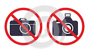No photography icon. Digital photo camera sign with prohibition symbol. Vector eps 10 illustration