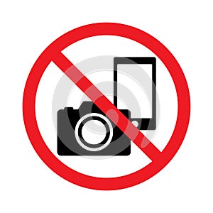 No photography, No camera and mobile phone sign, Prohibition symbol sticker for area places