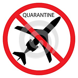 No Plane`s Icon. No flying sign. Forbidden sign with airplane. Prohibit sign. Quarantine sign. Ban on all commercial flights.