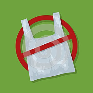 No plastic bags sign concept illustration. Stop pollution eco symbol icon, plastic bag ban forbidden trash. Polythene