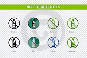 No plastic bottles icon in different style. No plastic bottles vector icons designed in outline, solid, colored, filled, gradient