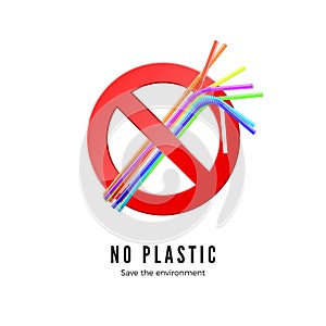 No Plastic Straws. Save environment banner. Protect nature icon. Vector illustration