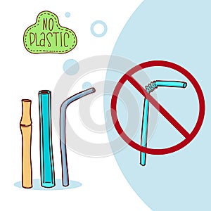 No plastic. Zero waste. Eco lifestyle. Vector illustration.