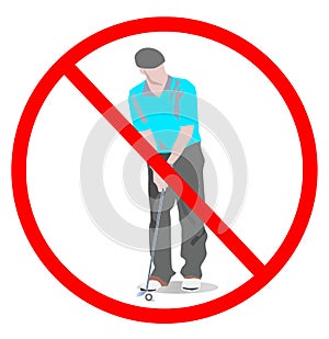 No play game golf sign. golf man with golf clubs not play golf game isolated on white background