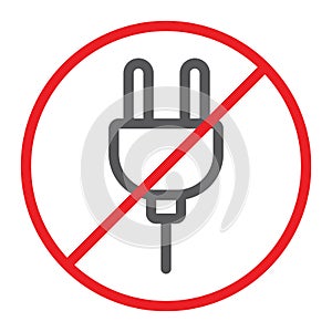 No plug line icon, prohibited and forbidden, do not connect sign, vector graphics, a linear pattern on a white