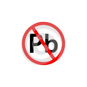 No Plumbum Pb icon. No lead red prohibited sign. photo