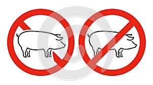 No Pork or No Pigs Vector Icon or Sign Isolated on White Background