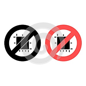 No print guides, text icon. Simple glyph, flat  of text editor ban, prohibition, embargo, interdict, forbiddance icons for