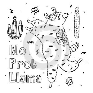 No Prob Llama coloring page with funny alpaca