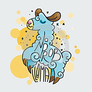 No prob. Llama. Cute furry llama cute card. Cute alpaca drawing hand drawn vector image for cards, prints, t-shirts, cases,