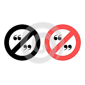 No quotes, text icon. Simple glyph, flat vector of text editor ban, prohibition, embargo, interdict, forbiddance icons for ui and