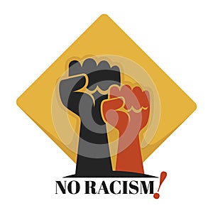 No racism isolated icon human fists unity and tolerance