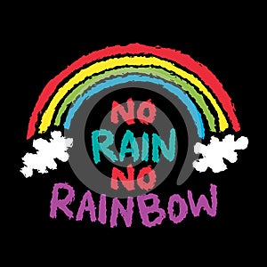 No rain no rainbow. Hand drawn lettering.